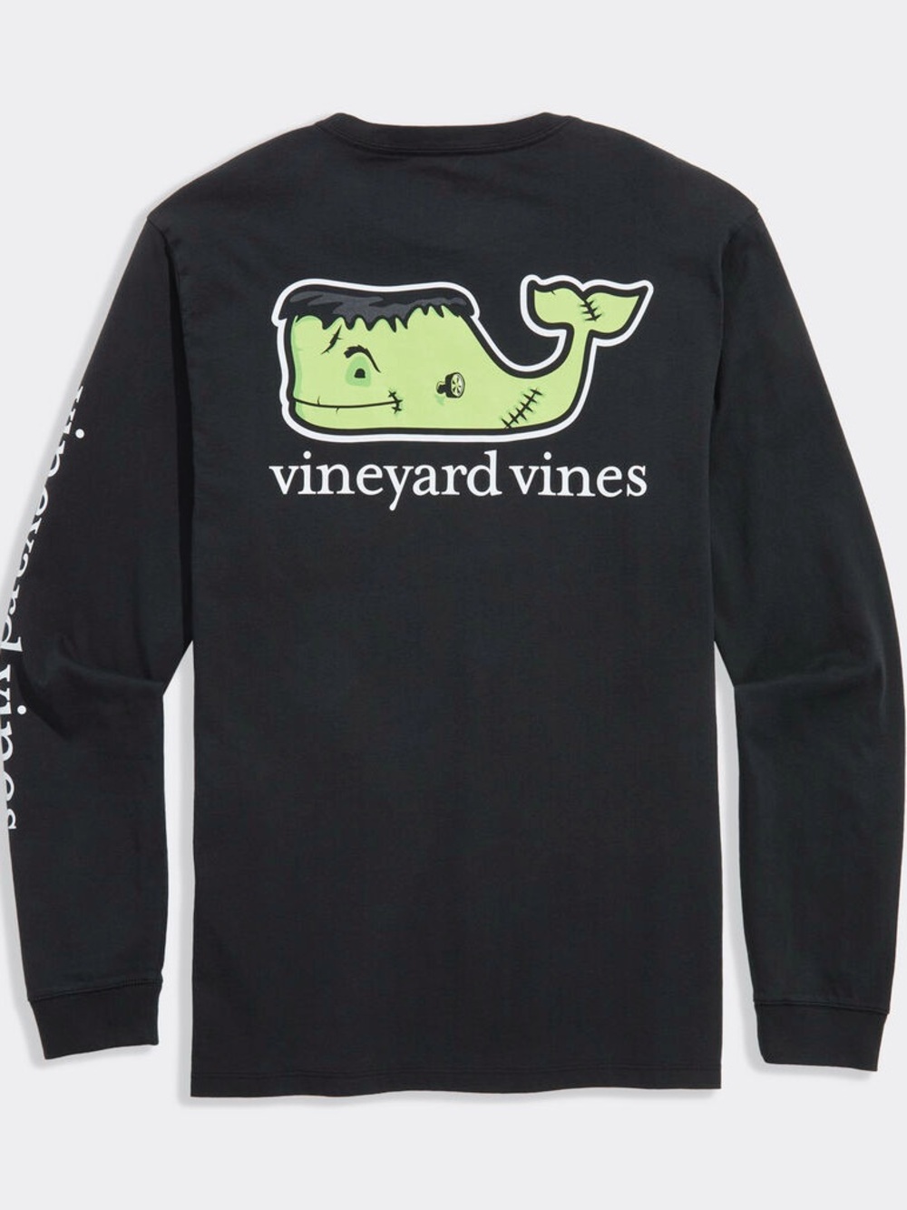 Vineyard Vines Black Halloween Long-Sleeve Tee with Green Whale Graphic